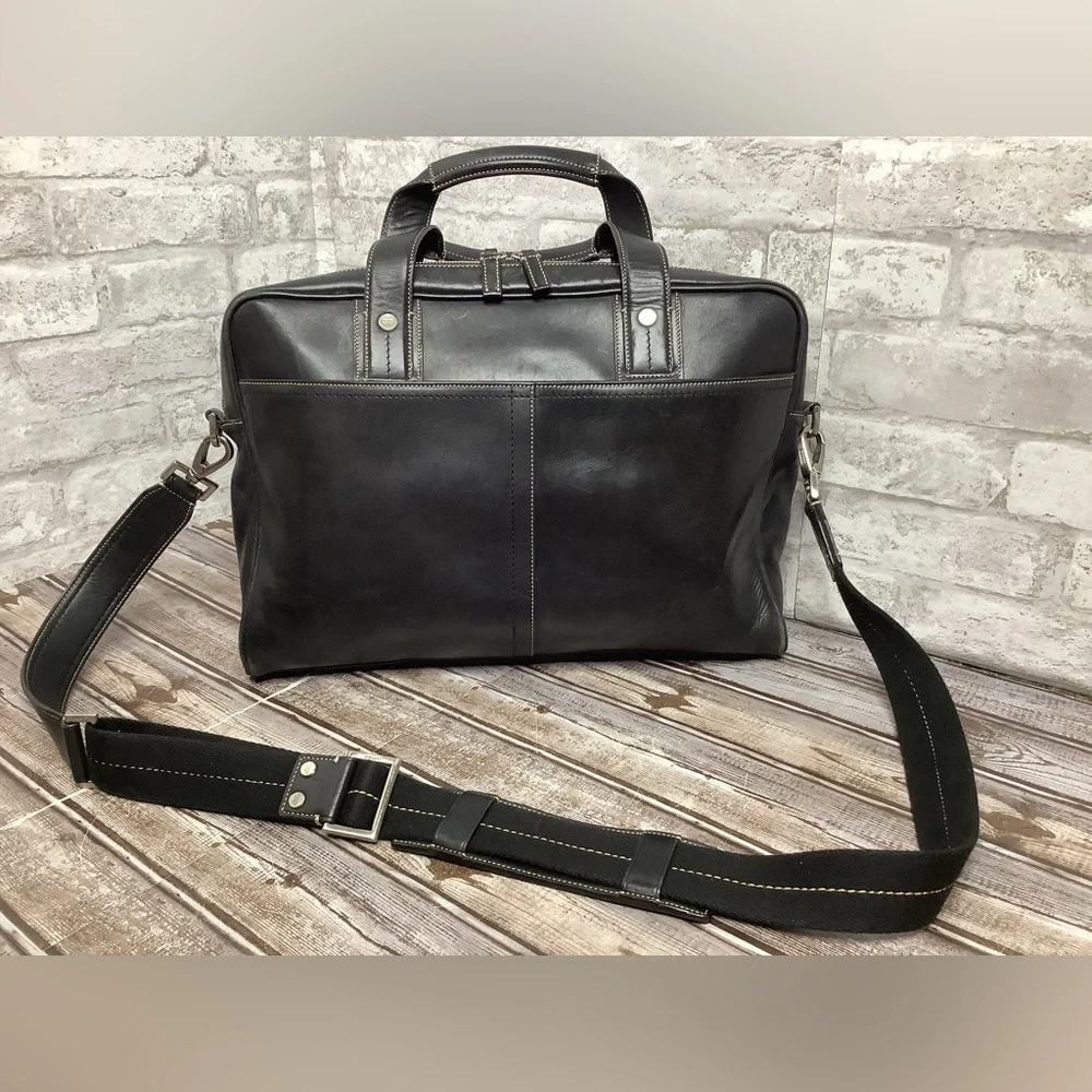 Vintage Coach Briefcase Soft Sided Black Leather Messenger Handbag Bag Slim Rare